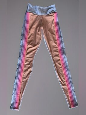 Cajubrasil Leggings Peach/Light Blue Colorful Side Stripes Mid-Rise Stretch XXS*